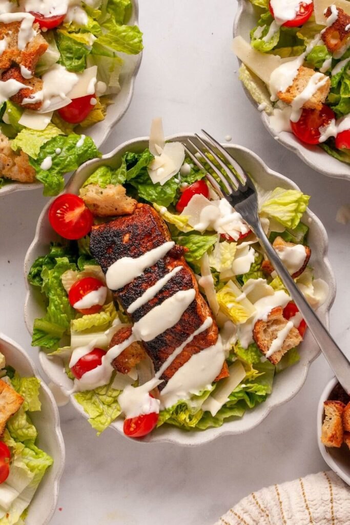 Healthy Blackened Salmon Caesar Salad Recipe