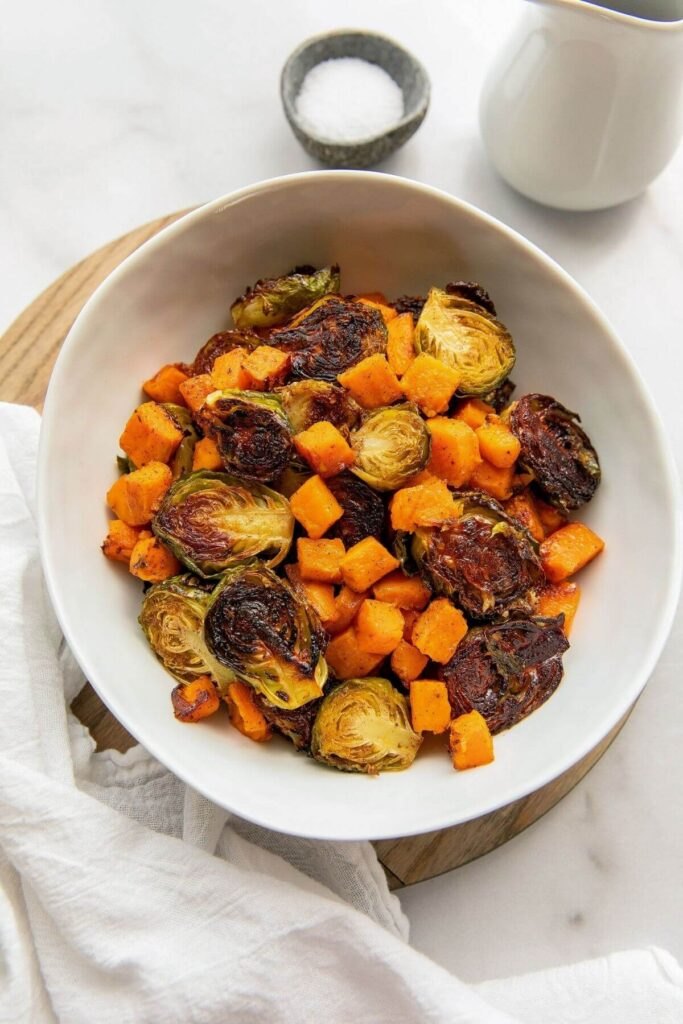 Maple Roasted Sweet Potato and Brussel Sprouts Recipe